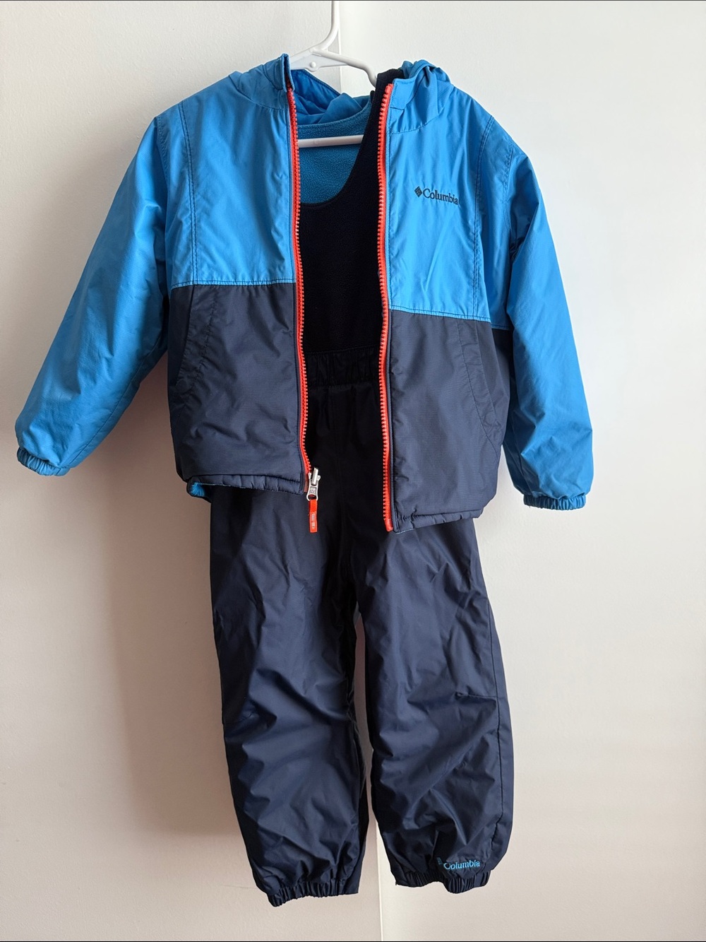 Columbia Blue & Navy Two-Piece Kids Snow Set with Orange Trim